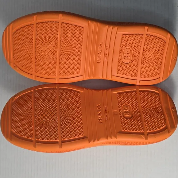 Prada Orange Tangerine Rubber Flat Mules