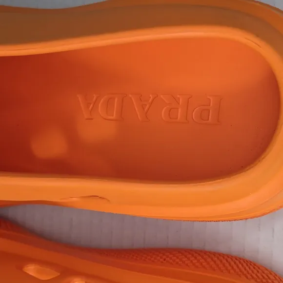 Prada Orange Tangerine Rubber Flat Mules