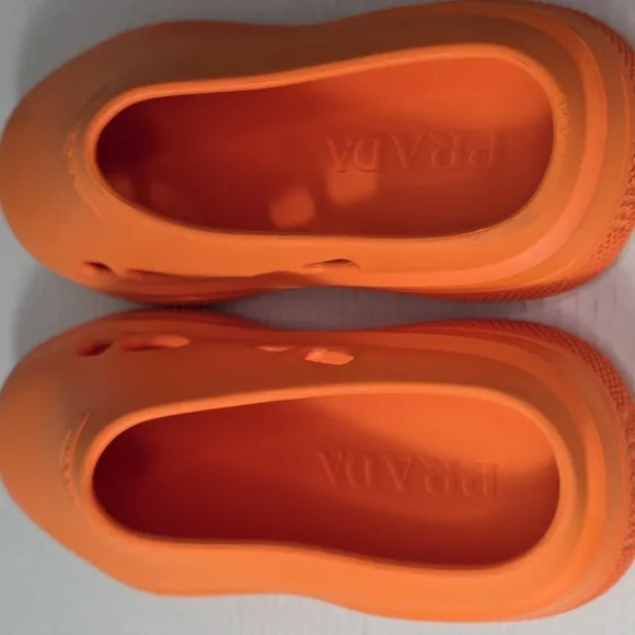 Prada Orange Tangerine Rubber Flat Mules
