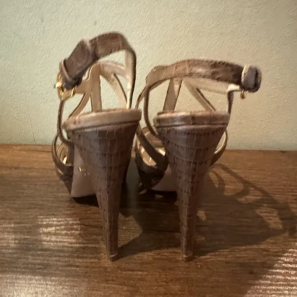 Prada Platform Sandals Brown Croc-Embossed Leather Slingback Heels