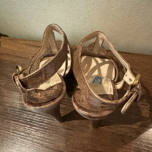 Prada Platform Sandals Brown Croc-Embossed Leather Slingback Heels