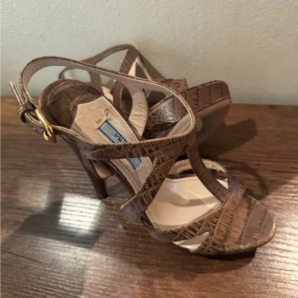 Prada Platform Sandals Brown Croc-Embossed Leather Slingback Heels