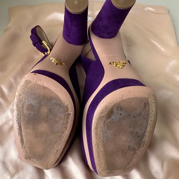 Prada Purple Suede Peep-toe Slingback heels