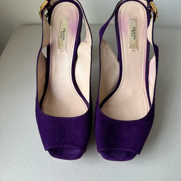 Prada Purple Suede Peep-toe Slingback heels