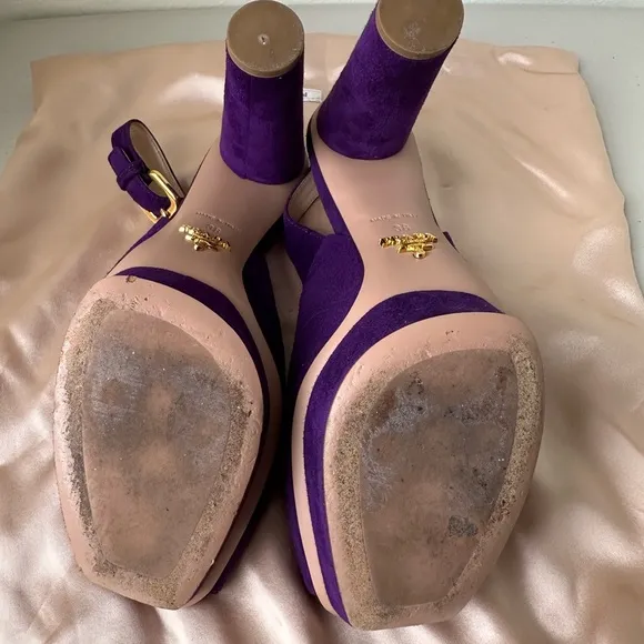 Prada Purple Suede Peep-toe Slingback heels