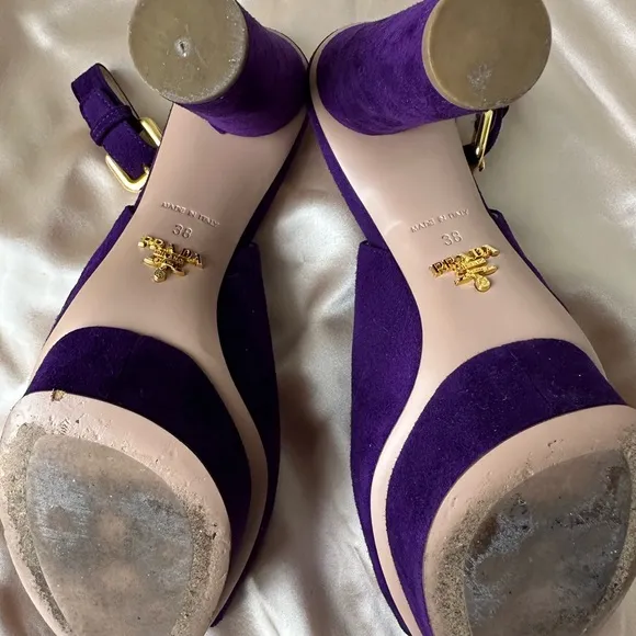 Prada Purple Suede Peep-toe Slingback heels