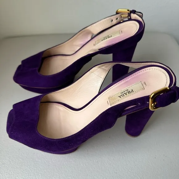Prada Purple Suede Peep-toe Slingback heels