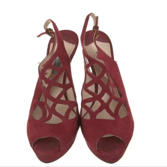 PRADA Suede Cutout Accent Slingback Sandals