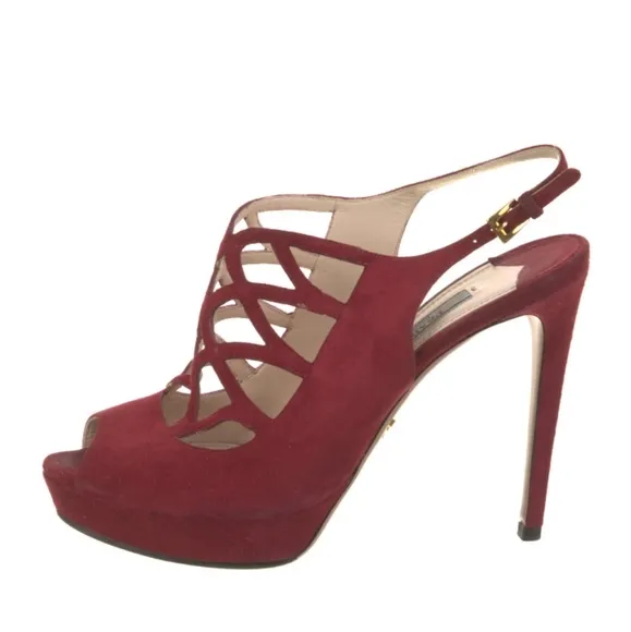 PRADA Suede Cutout Accent Slingback Sandals