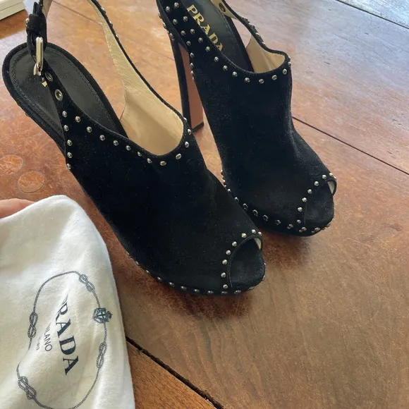 Prada Suede Studded Accents Slingback Pumps