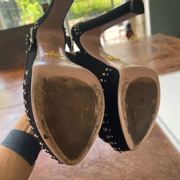 Prada Suede Studded Accents Slingback Pumps