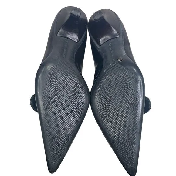 Prada Women’s Black Leather Pointed Toe Kitten Heel Size 37.5 US 7.5