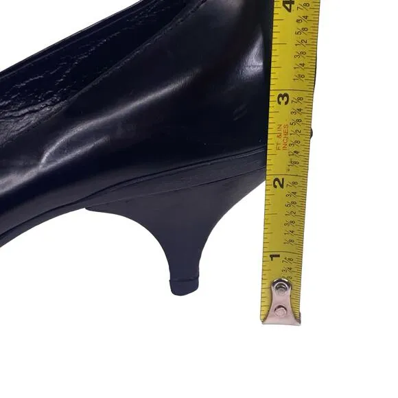 Prada Women’s Black Leather Pointed Toe Kitten Heel Size 37.5 US 7.5