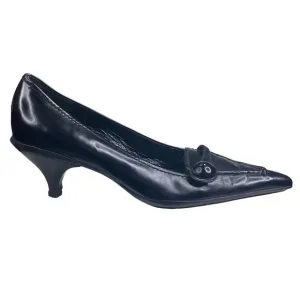 Prada Women’s Black Leather Pointed Toe Kitten Heel Size 37.5 US 7.5