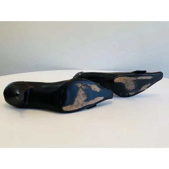 Prada Women's Size 38 / US 8 Black Buckle Kitten Heels Leather Made in Italy