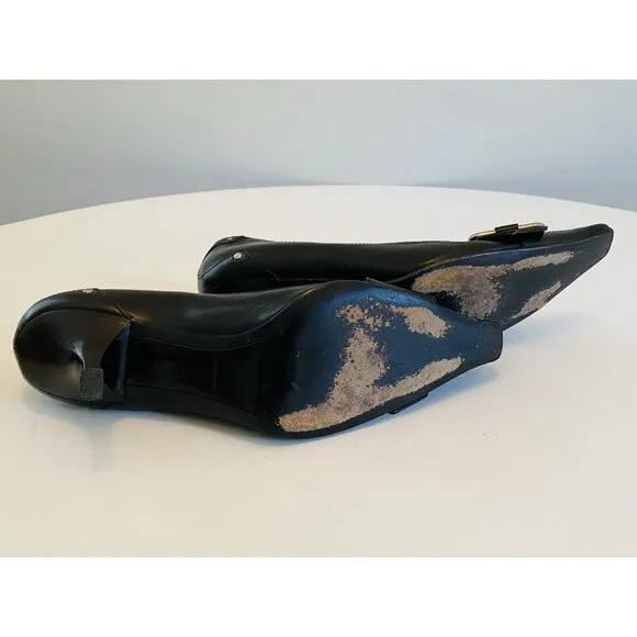 Prada Women's Size 38 / US 8 Black Buckle Kitten Heels Leather Made in Italy