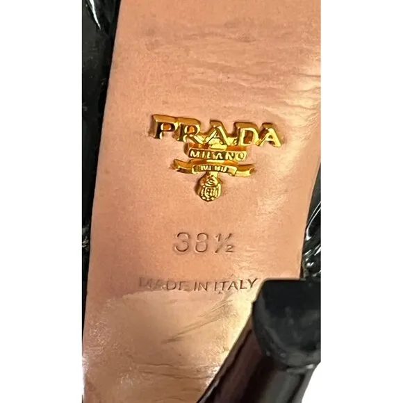 Prada Womens Sz 38.5 Olive Green Patent Leather Platform Slingback  Heels Sz 8