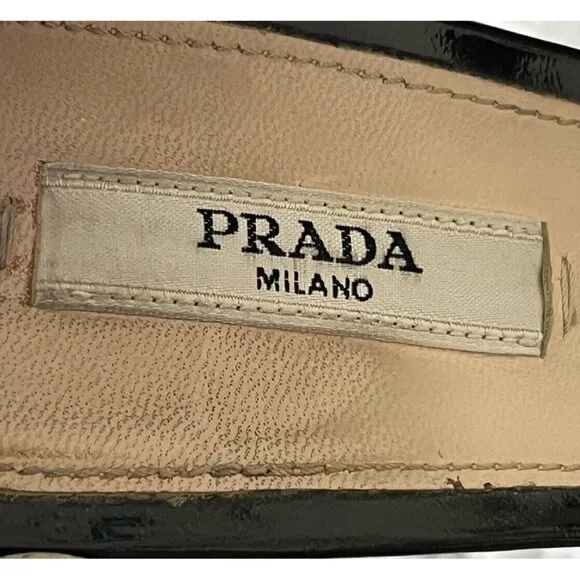 Prada Womens Sz 38.5 Olive Green Patent Leather Platform Slingback  Heels Sz 8