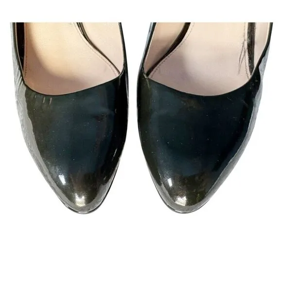 Prada Womens Sz 38.5 Olive Green Patent Leather Platform Slingback  Heels Sz 8