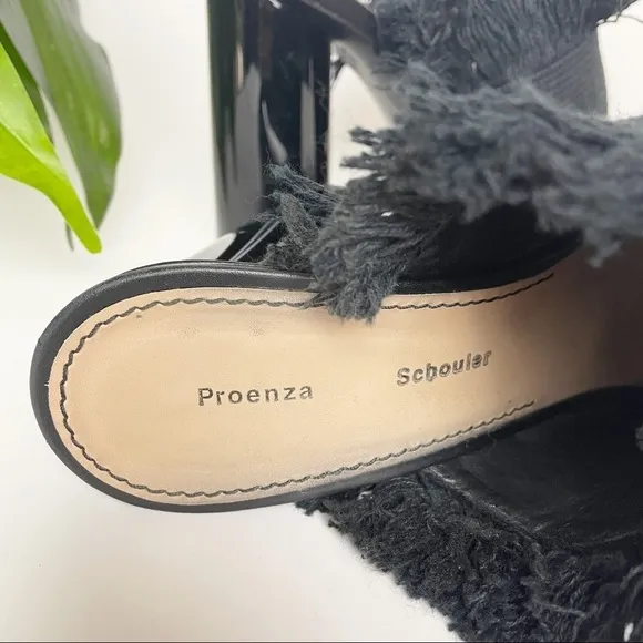 Proenza Schouler Black Canvas Fringe Mules 37
