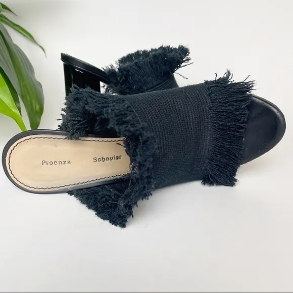 Proenza Schouler Black Canvas Fringe Mules 37
