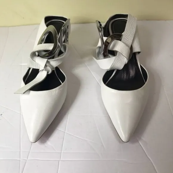 Proenza Schouler Grommet Block Heel Leather Suede Mirrored Mules Shoes Slides 5