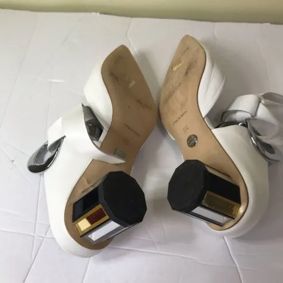 Proenza Schouler Grommet Block Heel Leather Suede Mirrored Mules Shoes Slides 5