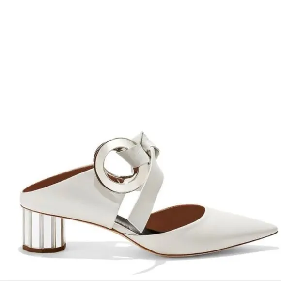 Proenza Schouler Grommet Block Heel Leather Suede Mirrored Mules Shoes Slides 5