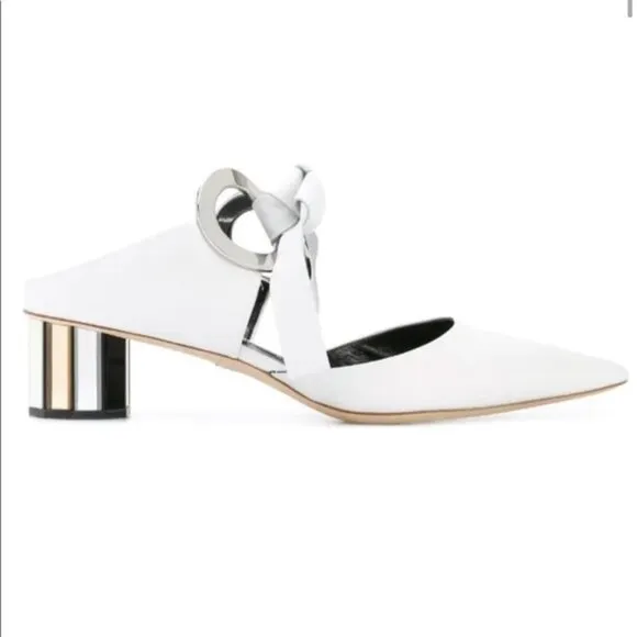 Proenza Schouler Grommet Block Heel Leather Suede Mirrored Mules Shoes Slides 5