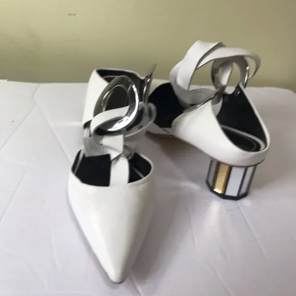 Proenza Schouler Grommet Block Heel Leather Suede Mirrored Mules Shoes Slides 5