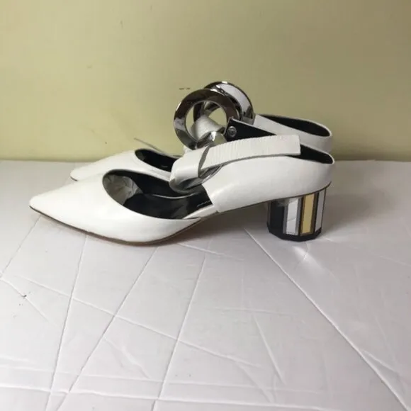 Proenza Schouler Grommet Block Heel Leather Suede Mirrored Mules Shoes Slides 5