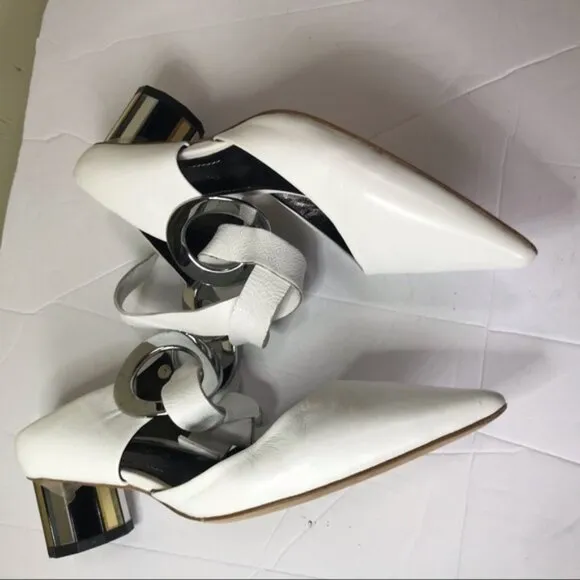 Proenza Schouler Grommet Block Heel Leather Suede Mirrored Mules Shoes Slides 5