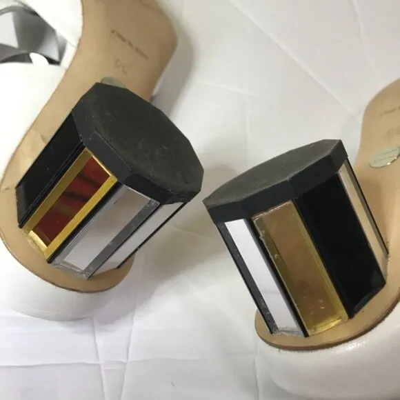 Proenza Schouler Grommet Block Heel Leather Suede Mirrored Mules Shoes Slides 5