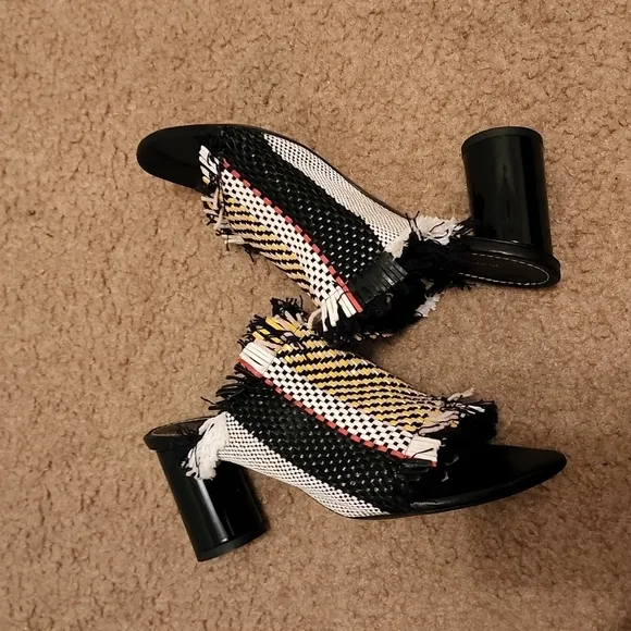 Proenza Schouler Woven Black Patent Heel Mules Shoes Size 36