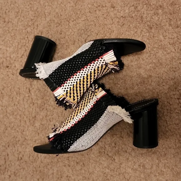 Proenza Schouler Woven Black Patent Heel Mules Shoes Size 36