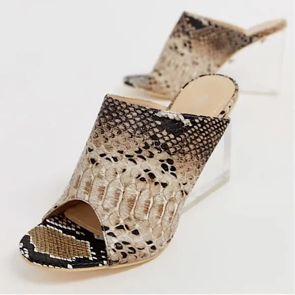 PUBLIC DESIRE CLEAR HEEL MULES