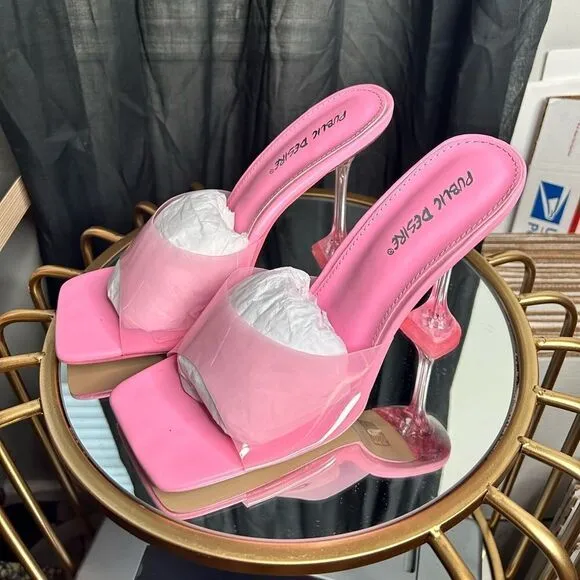Public Desire Vinyl Heel Mules NEW