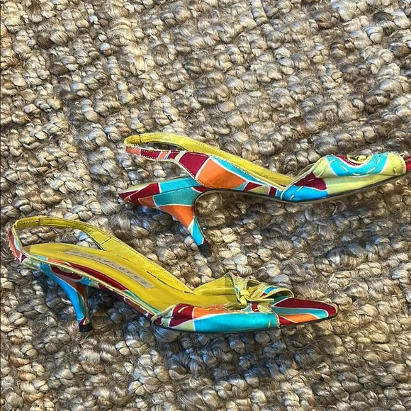 Pura Lopez 90s Vintage Pucci Inspired Sling Back Kitten Heels Size 36