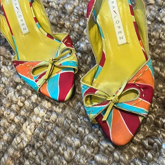 Pura Lopez 90s Vintage Pucci Inspired Sling Back Kitten Heels Size 36