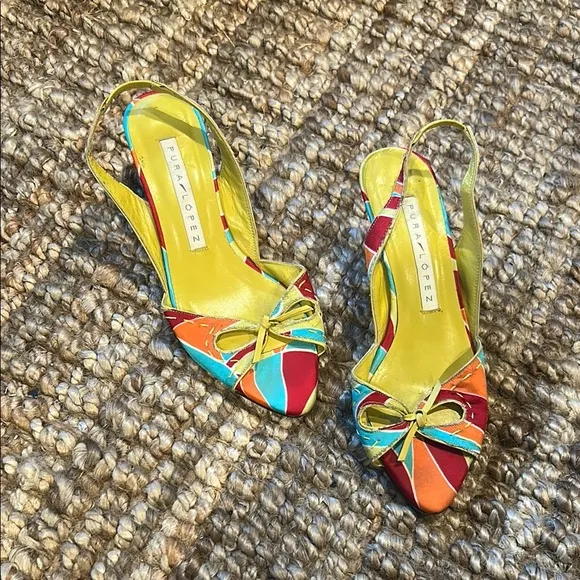 Pura Lopez 90s Vintage Pucci Inspired Sling Back Kitten Heels Size 36