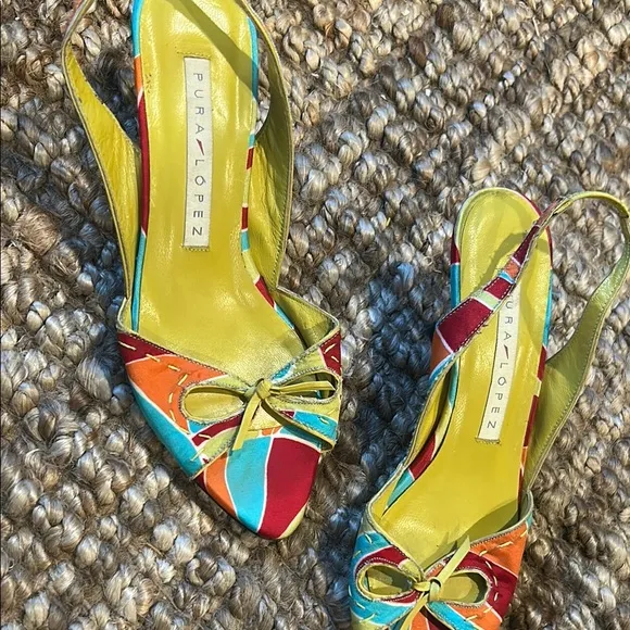Pura Lopez 90s Vintage Pucci Inspired Sling Back Kitten Heels Size 36