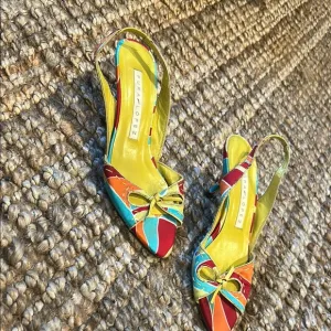 Pura Lopez 90s Vintage Pucci Inspired Sling Back Kitten Heels Size 36