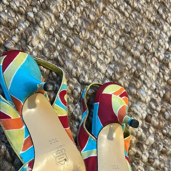 Pura Lopez 90s Vintage Pucci Inspired Sling Back Kitten Heels Size 36