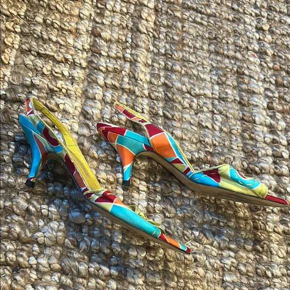 Pura Lopez 90s Vintage Pucci Inspired Sling Back Kitten Heels Size 36