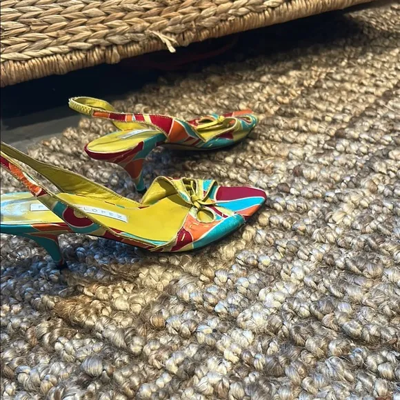 Pura Lopez 90s Vintage Pucci Inspired Sling Back Kitten Heels Size 36
