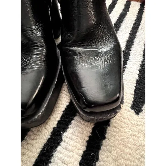 Rachel Comey Black Square Toe Chet Mules Clogs Slip On Patent Leather Size 5.5