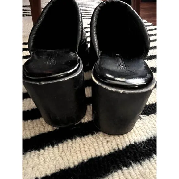 Rachel Comey Black Square Toe Chet Mules Clogs Slip On Patent Leather Size 5.5