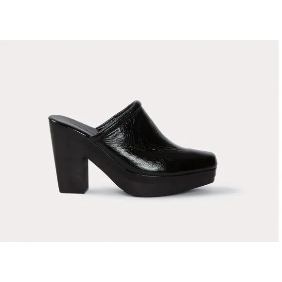 Rachel Comey Black Square Toe Chet Mules Clogs Slip On Patent Leather Size 5.5