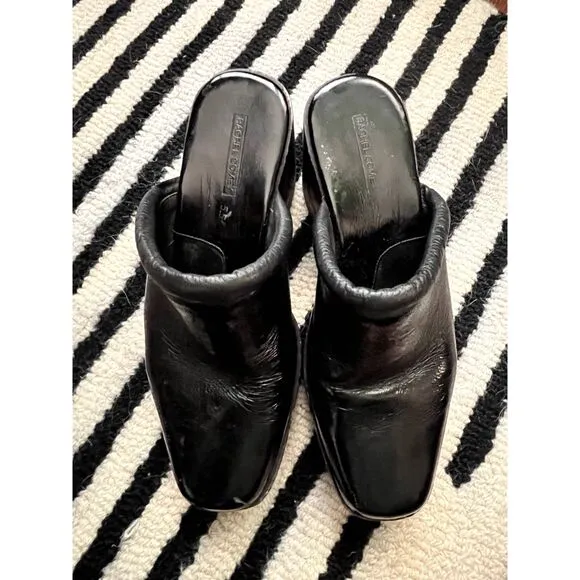 Rachel Comey Black Square Toe Chet Mules Clogs Slip On Patent Leather Size 5.5
