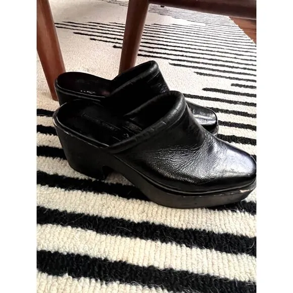 Rachel Comey Black Square Toe Chet Mules Clogs Slip On Patent Leather Size 5.5